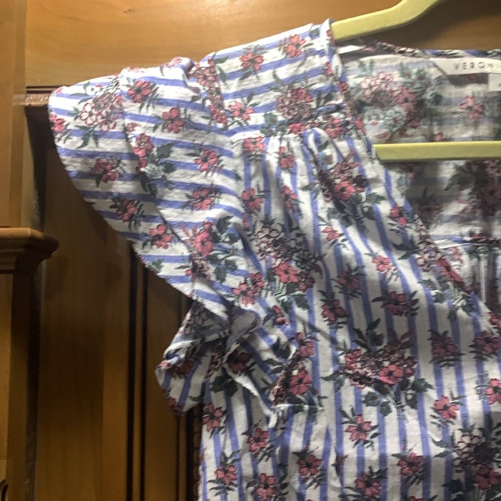 NWT VERONICA BEARD Joi ruffled printed cotton-voile top Size 8 - Picture 6 of 12